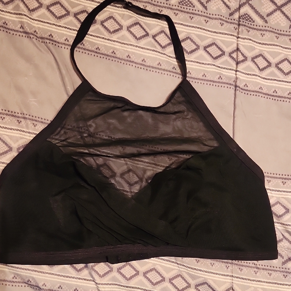 Adore Me Black Mesh Halter Bikini Top